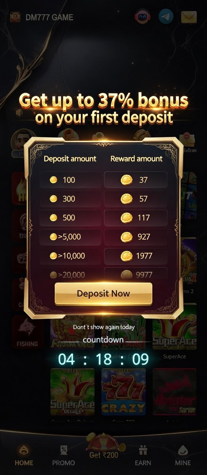 Get ₹2000 FREE Right Now! 🎁 First Deposit Pe 37% Bonus + Free Spins! Countdown Chal Raha Hai – Deposit Now & Win Big! ⏰ #DM777Bonus #FreeMoney